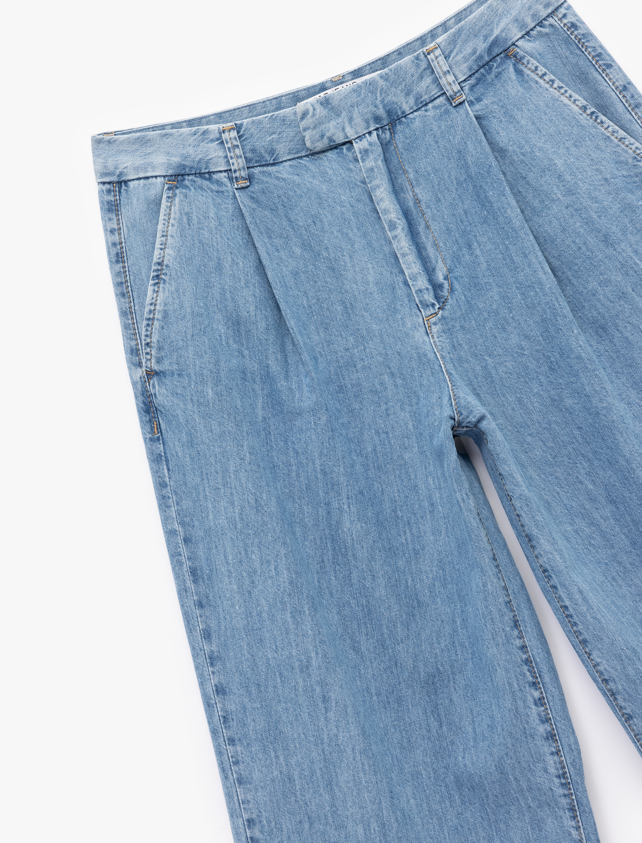   Pamuklu Kemer Detaylı Cepli Düğmeli Geniş Paça Jean Pantolon -  Wide Leg Jeans