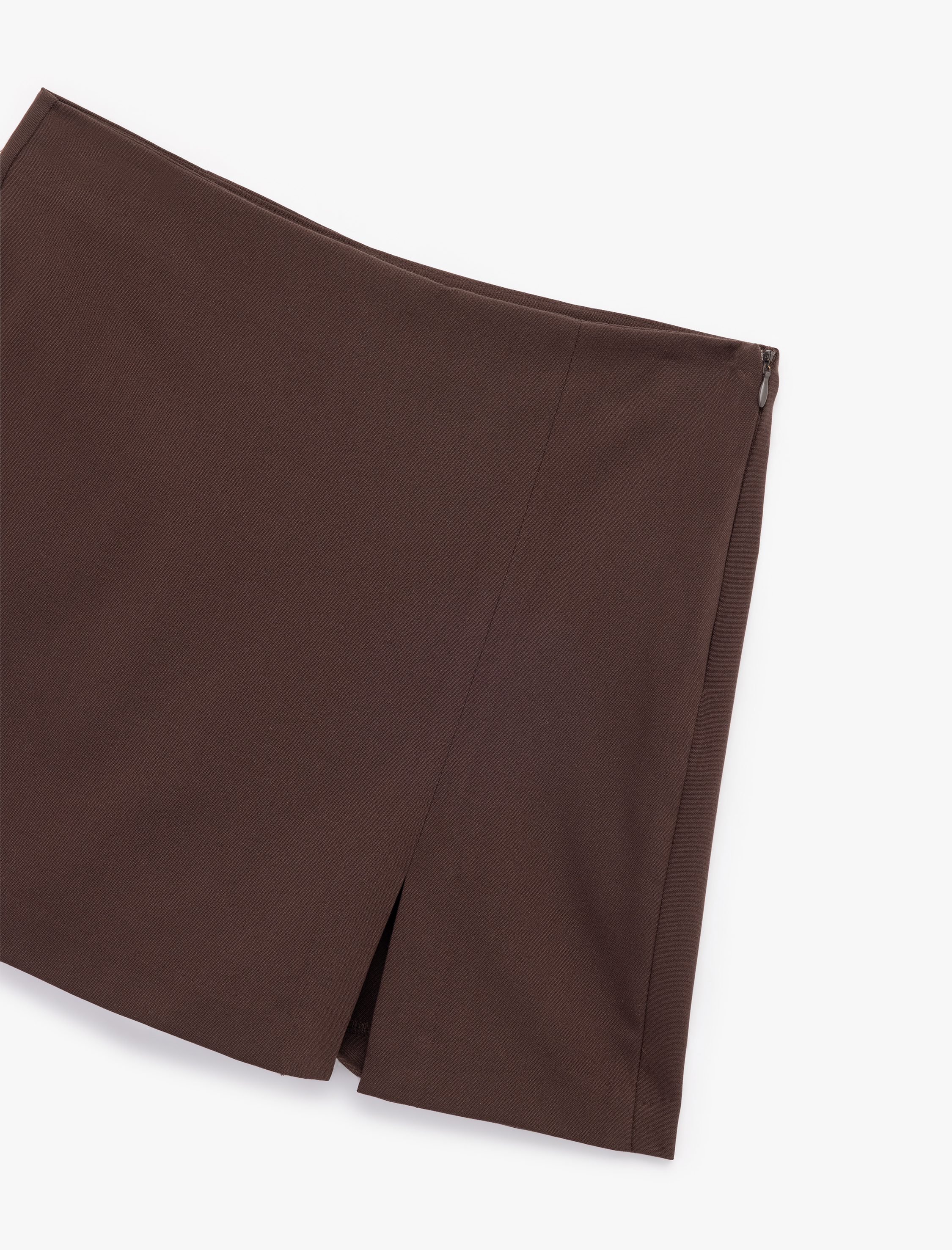   Yırtmaç Detaylı Fermuarlı Standart Bel Viskon Karışımlı Mini Şort Etek