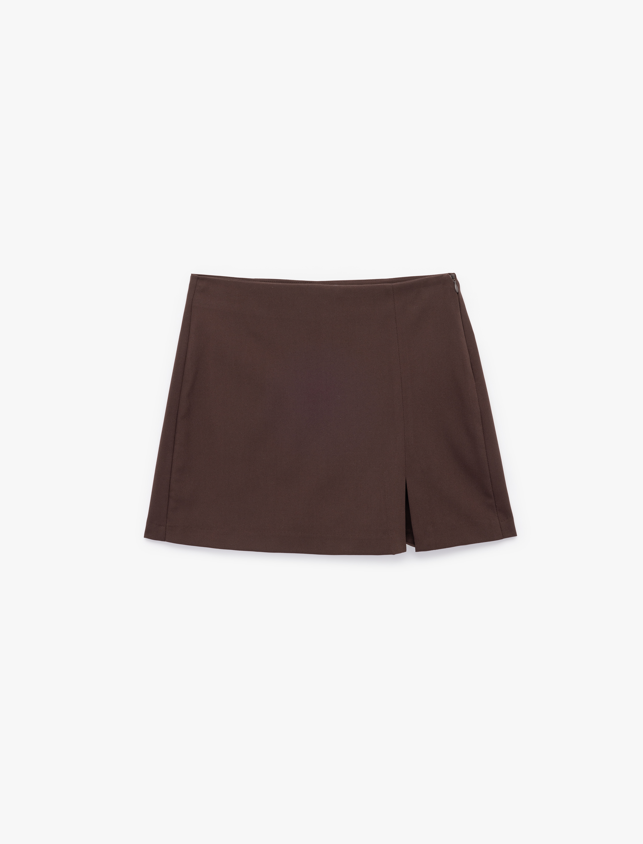   Yırtmaç Detaylı Fermuarlı Standart Bel Viskon Karışımlı Mini Şort Etek