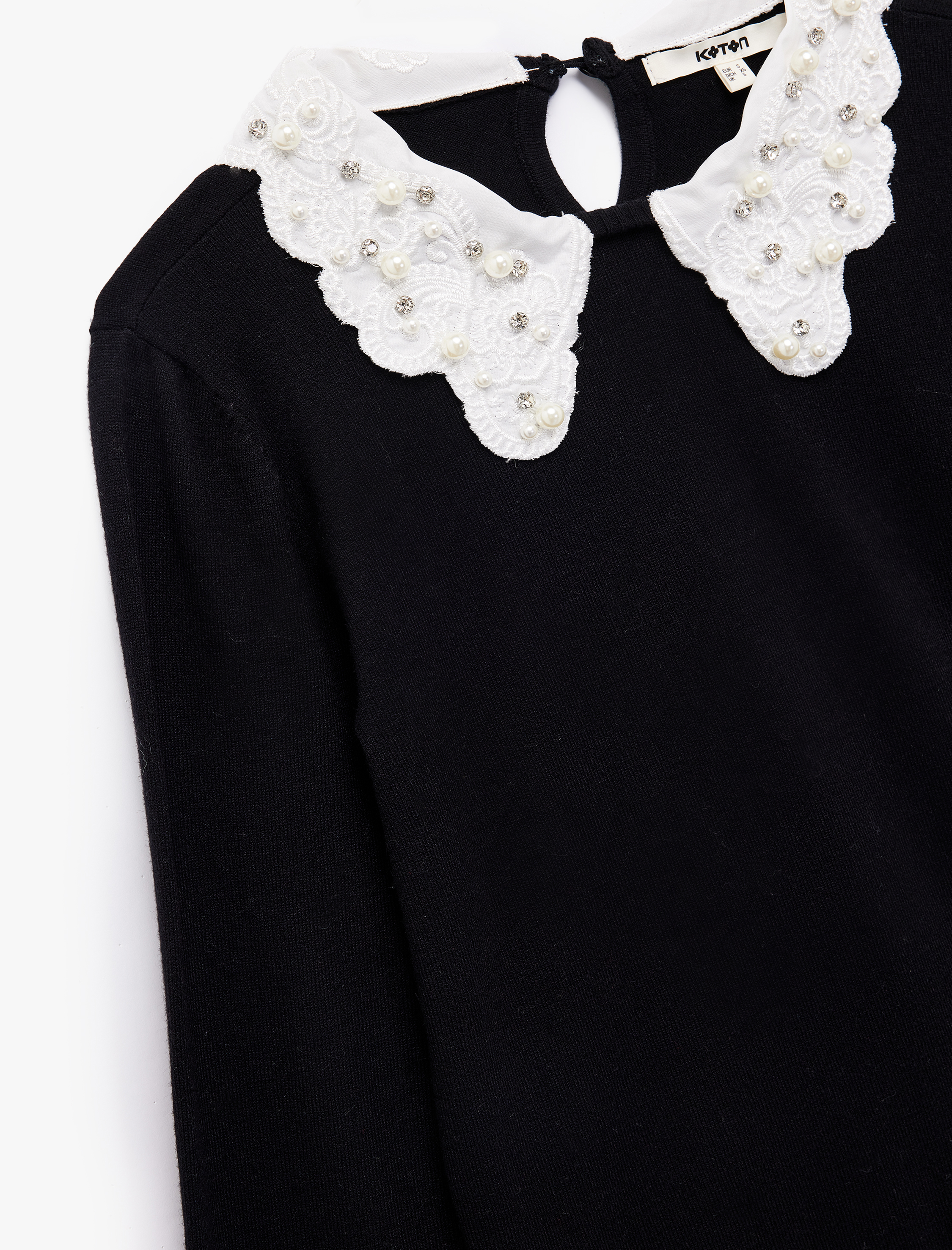   Uzun Kollu Bebe Yaka Taşlı Triko Kazak