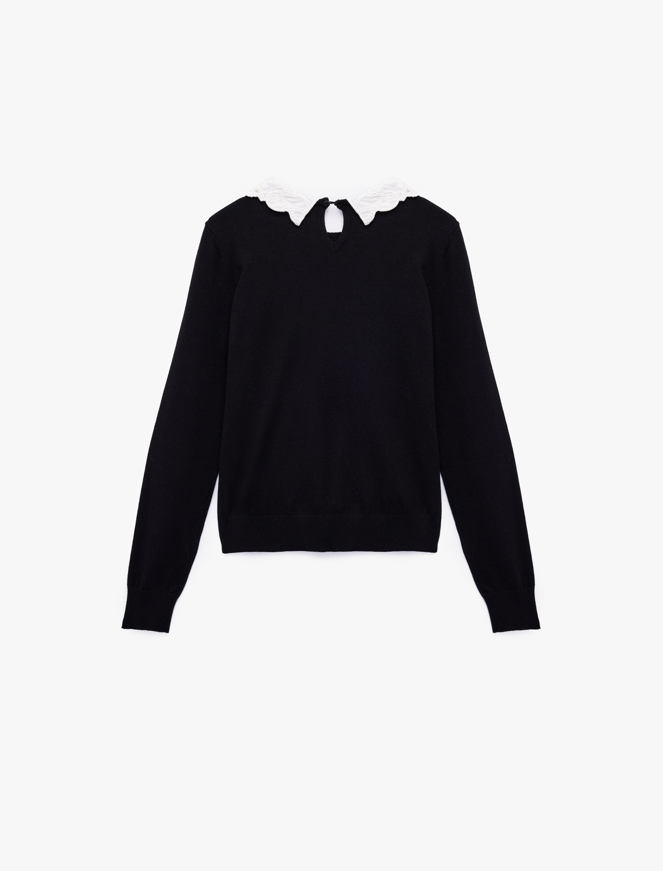   Uzun Kollu Bebe Yaka Taşlı Triko Kazak