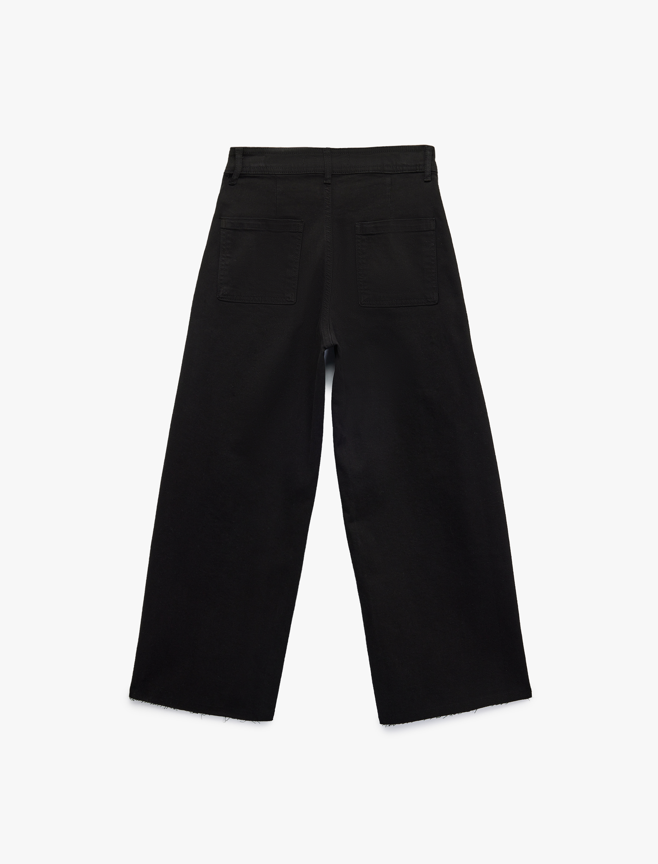   Yüksek Bel Düğmeli Cepli Rahat Kalıp Geniş Paça Denim Pantolon - Culotte Jeans