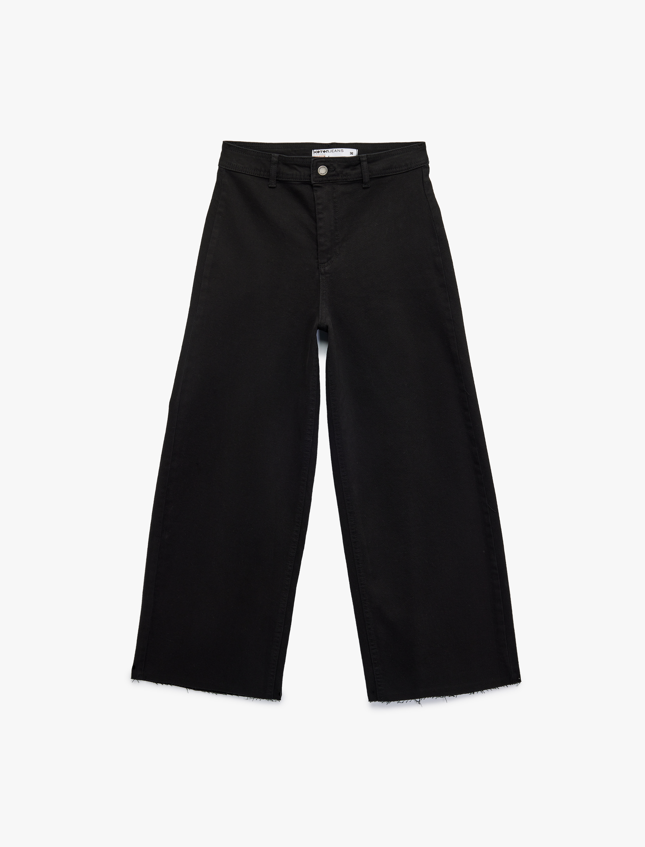   Yüksek Bel Düğmeli Cepli Rahat Kalıp Geniş Paça Denim Pantolon - Culotte Jeans