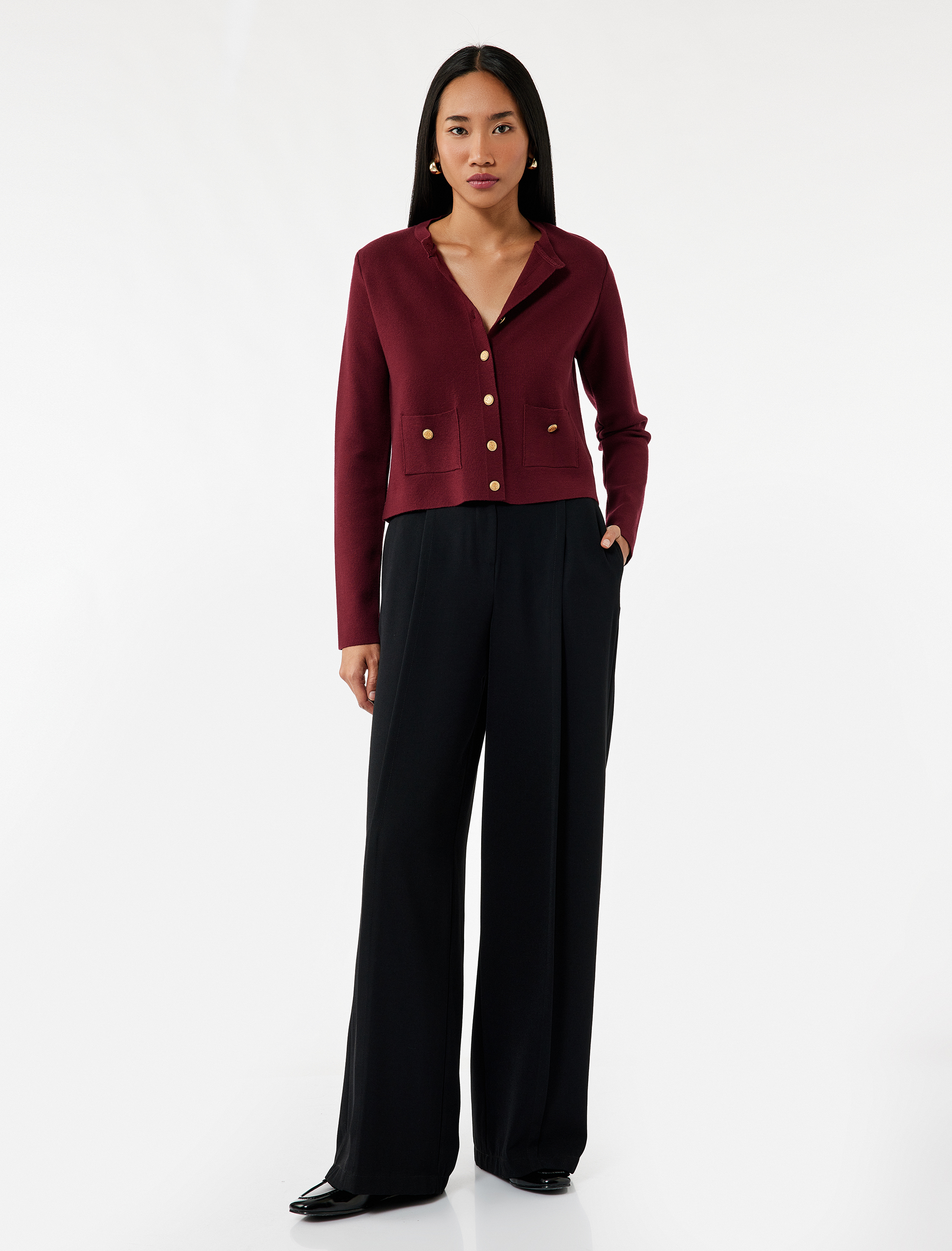   Cepli Gold Düğme Detaylı Uzun Kollu Bisiklet Yaka Triko Hırka