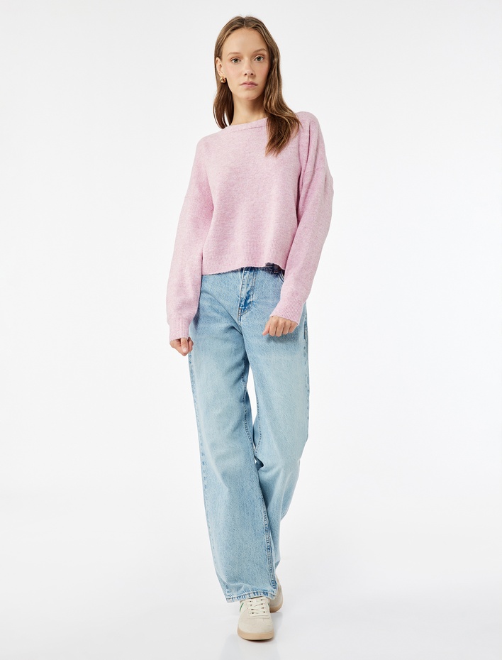  Fiyonk Bağlama Detaylı Bisiklet Yaka Uzun Kollu Triko Kazak