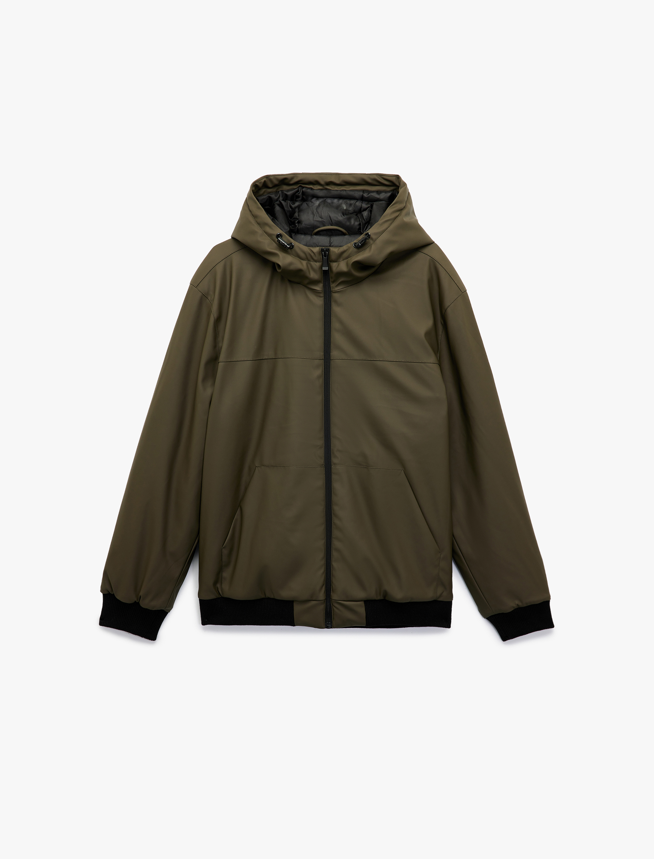   Kapüşonlu Uzun Kollu Fermuarlı Yağmurluk