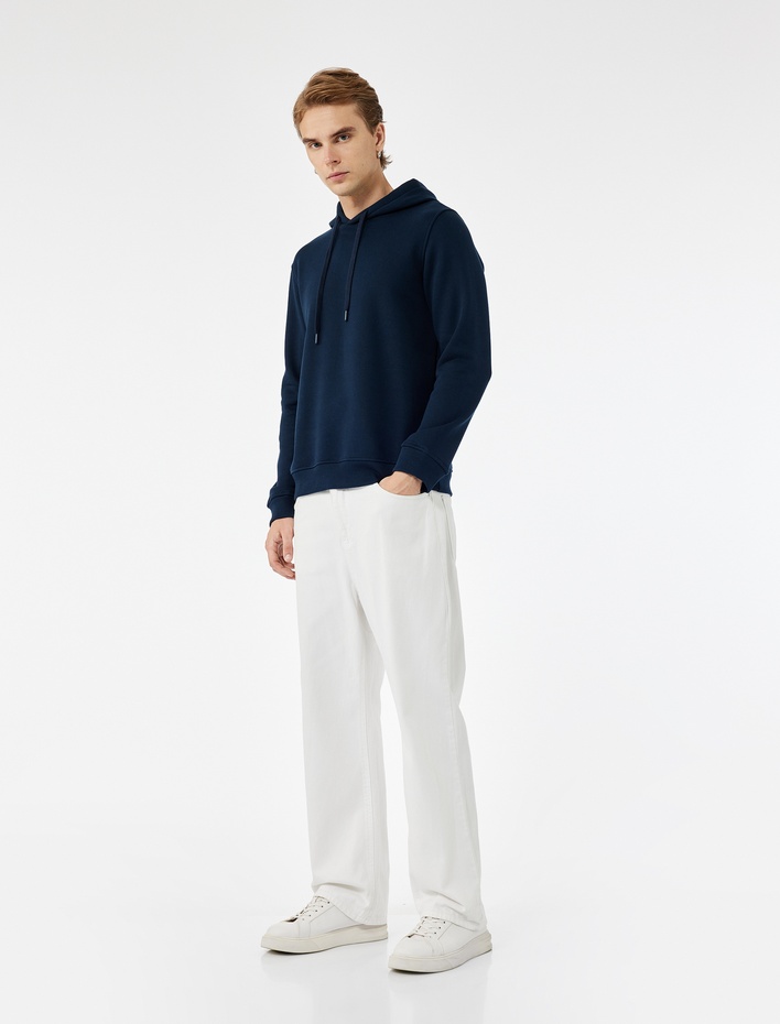  Şardonlu Uzun Kollu Basic Kapşonlu Sweatshirt