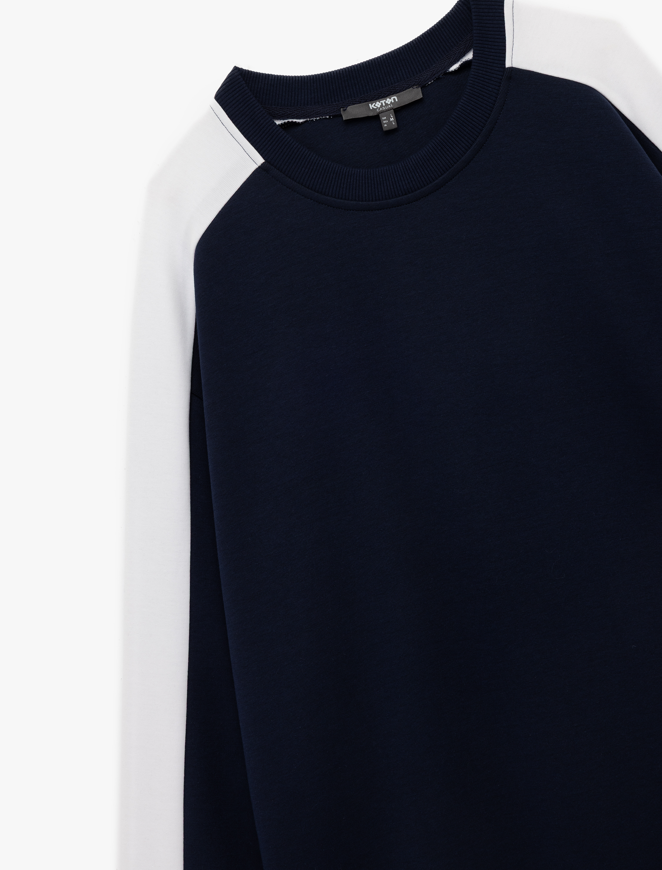   Uzun Kollu Renk Kontrastlı Pamuklu Bisiklet Yaka Sweatshirt