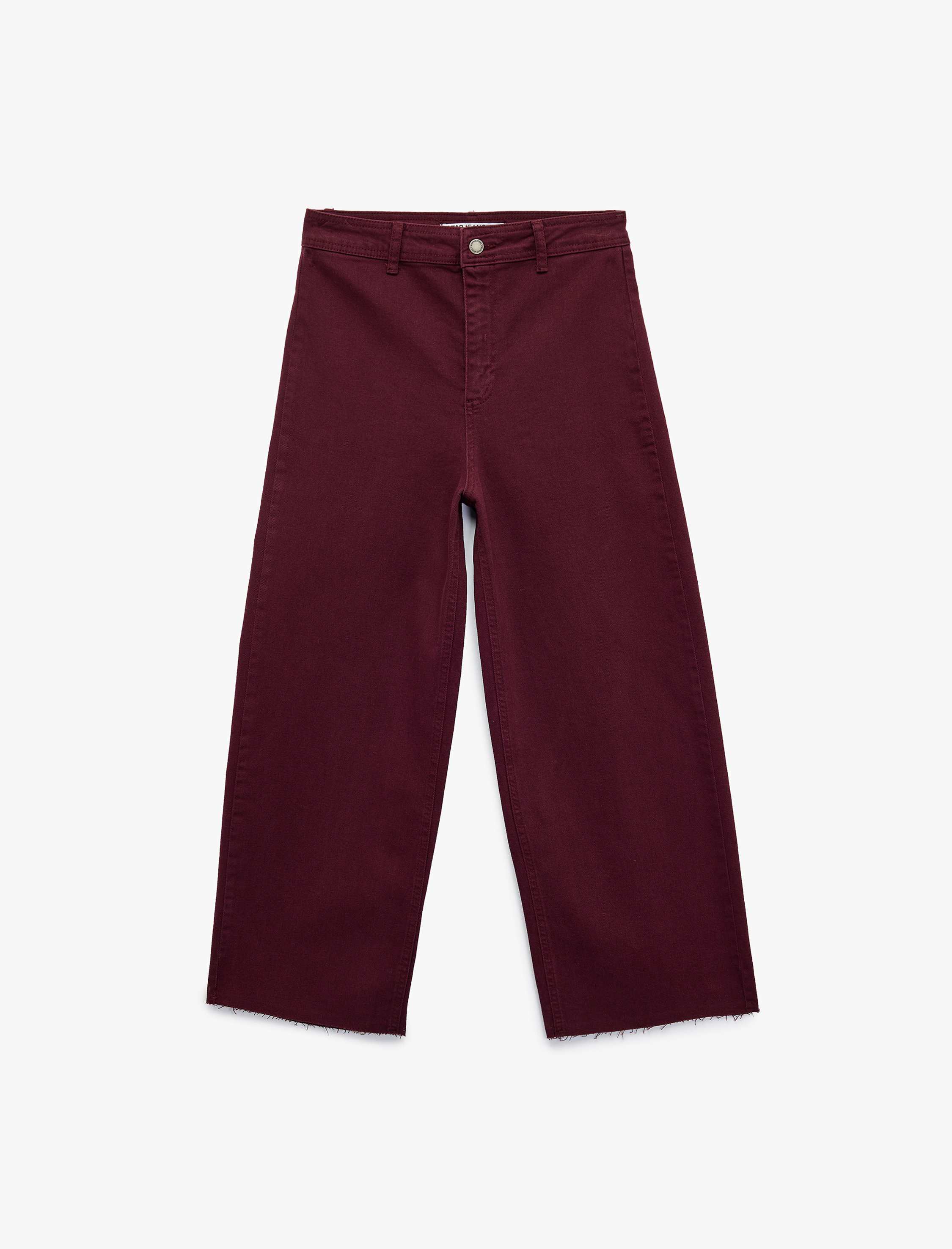   Yüksek Bel Düğmeli Cepli Rahat Kalıp Geniş Paça Denim Pantolon - Culotte Jeans