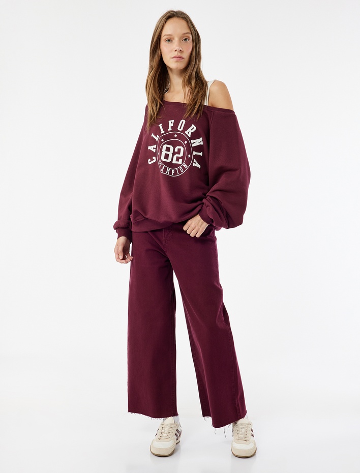  Yüksek Bel Düğmeli Cepli Rahat Kalıp Geniş Paça Denim Pantolon - Culotte Jeans