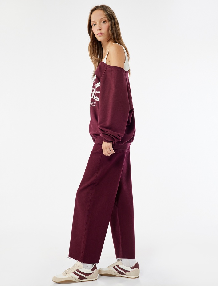  Yüksek Bel Düğmeli Cepli Rahat Kalıp Geniş Paça Denim Pantolon - Culotte Jeans