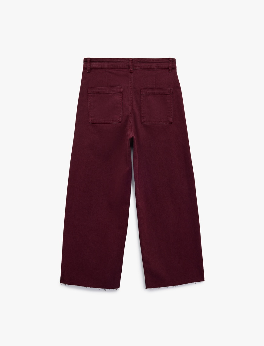   Yüksek Bel Düğmeli Cepli Rahat Kalıp Geniş Paça Denim Pantolon - Culotte Jeans
