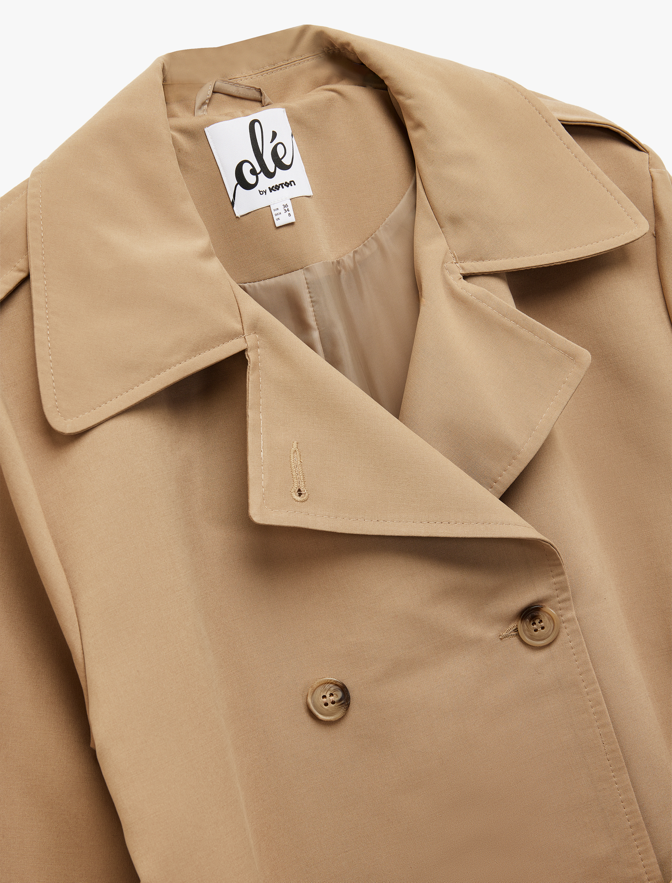   Uzun Kollu Düğmeli Kemer Detaylı Cepli Kruvaze Yaka Trençkot