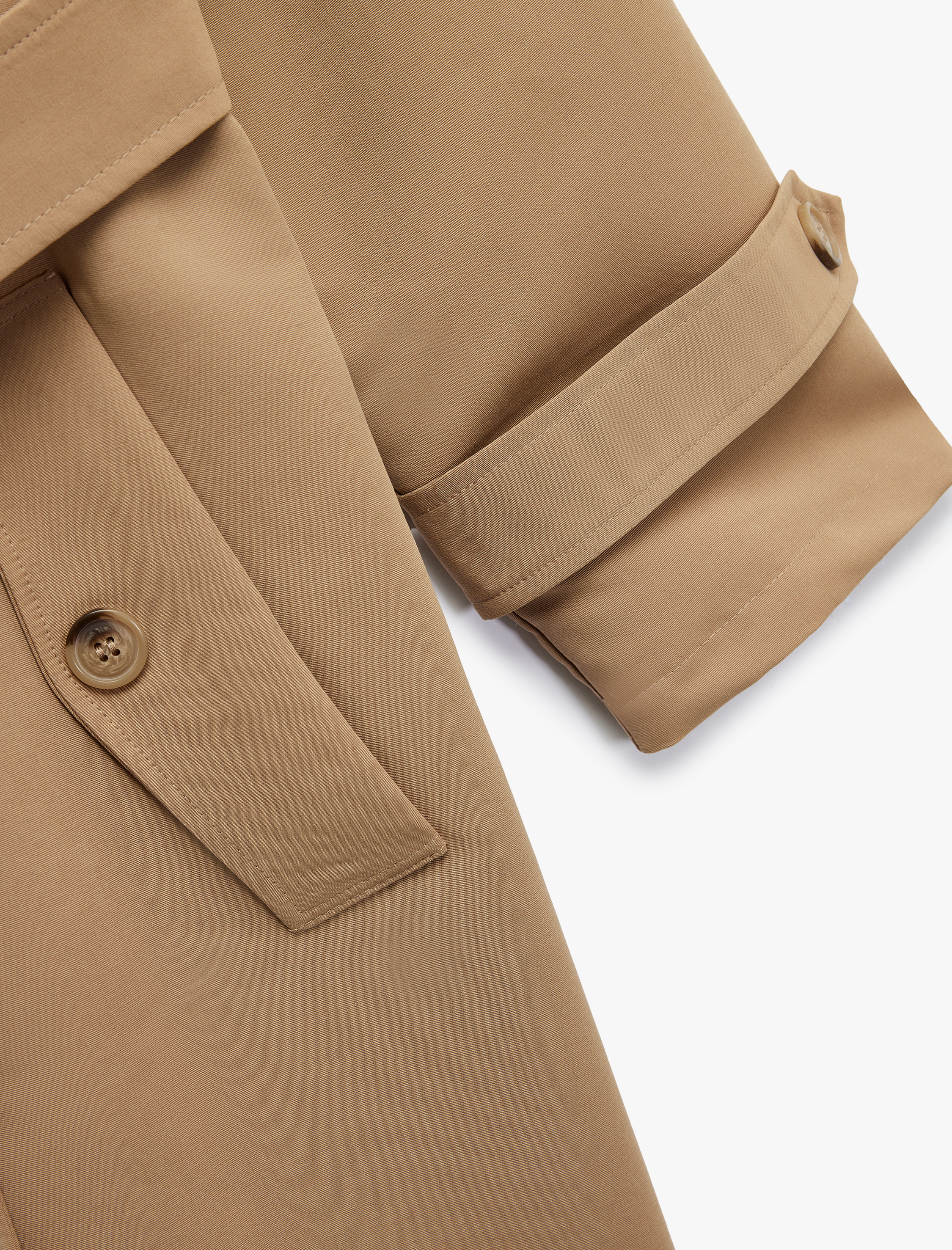   Uzun Kollu Düğmeli Kemer Detaylı Cepli Kruvaze Yaka Trençkot