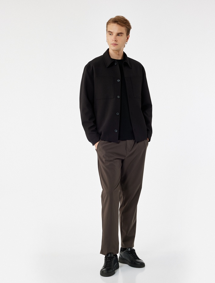  Beli Bağcıklı Düğmeli Duble Paça Ütü Gerektirmeyen Esnek Slim Fit Pantolon