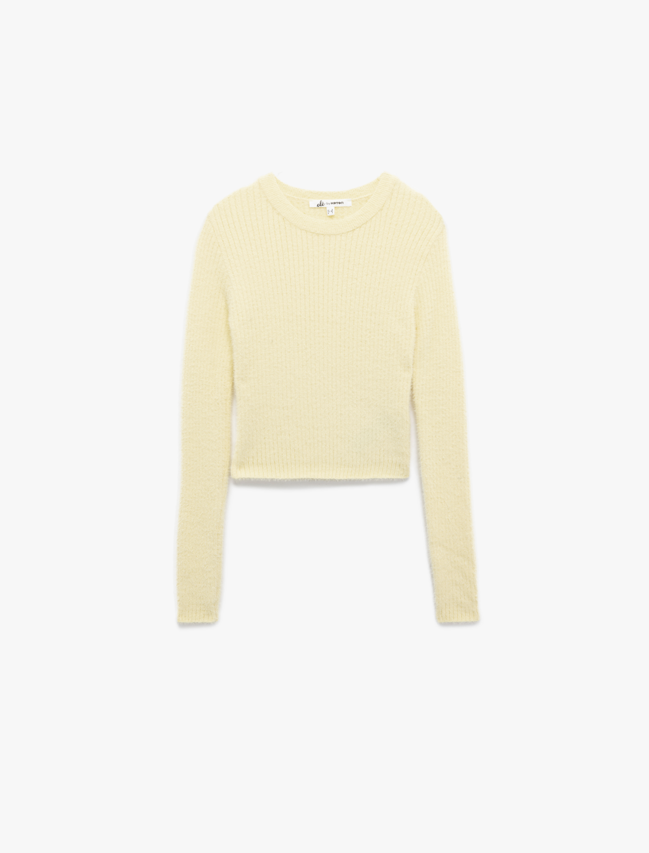   Uzun Kollu Bisiklet Yaka Slim Fit Dokulu Triko Crop Kazak