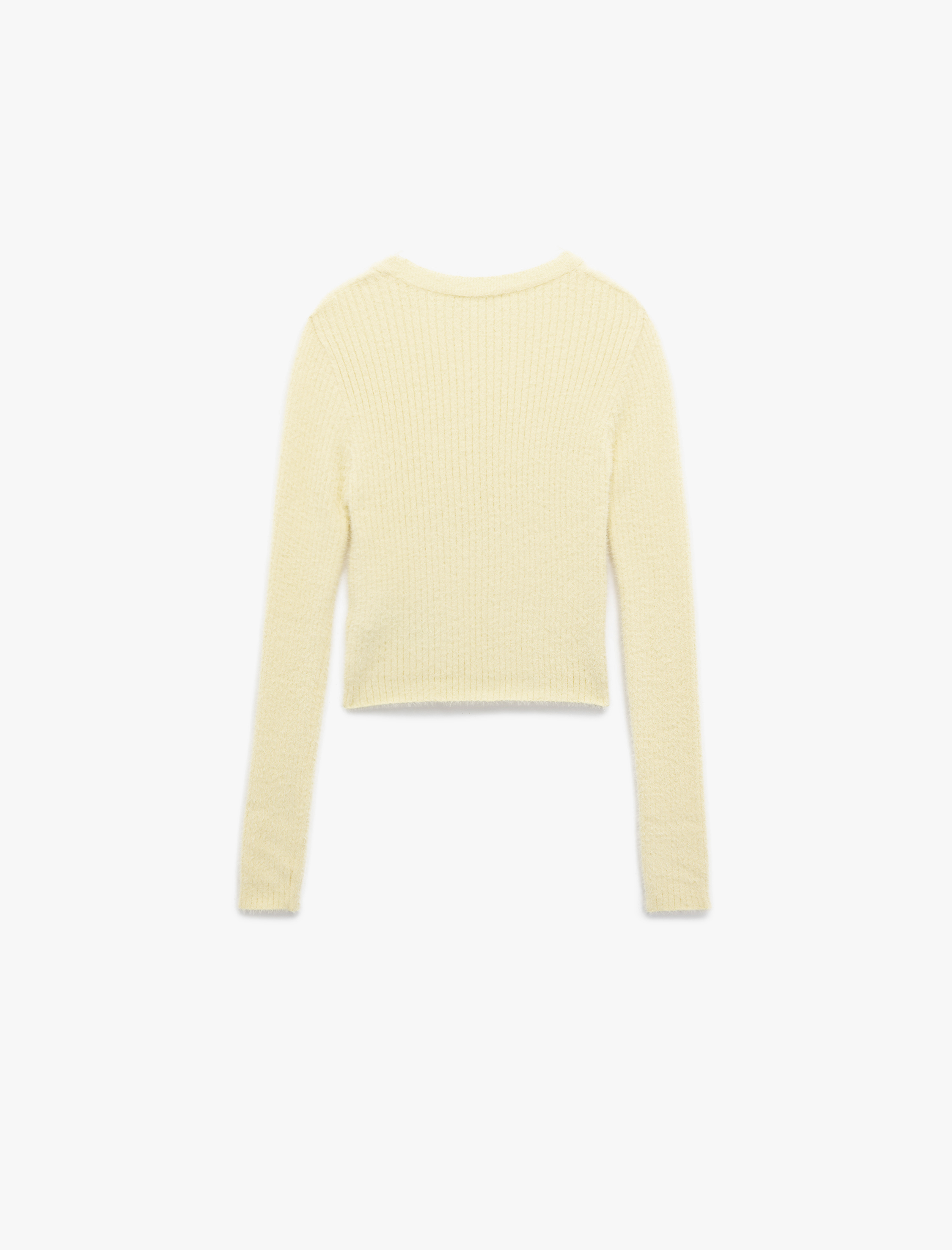   Uzun Kollu Bisiklet Yaka Slim Fit Dokulu Triko Crop Kazak