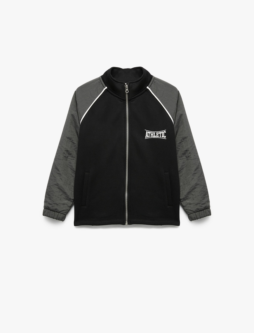  Erkek Çocuk Dik Yaka Uzun Kollu Şardonlu Fermuarlı Sweatshirt