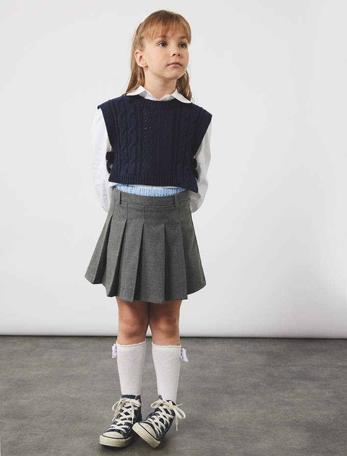 Kız Çocuk Viskon Karışımlı Pileli Etek