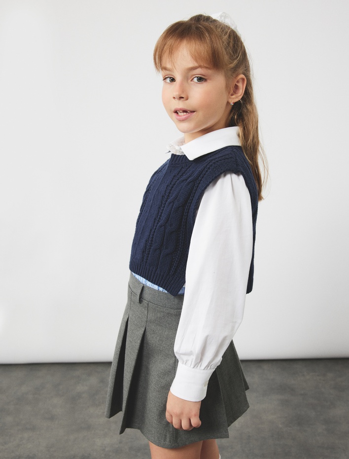 Kız Çocuk Viskon Karışımlı Pileli Etek