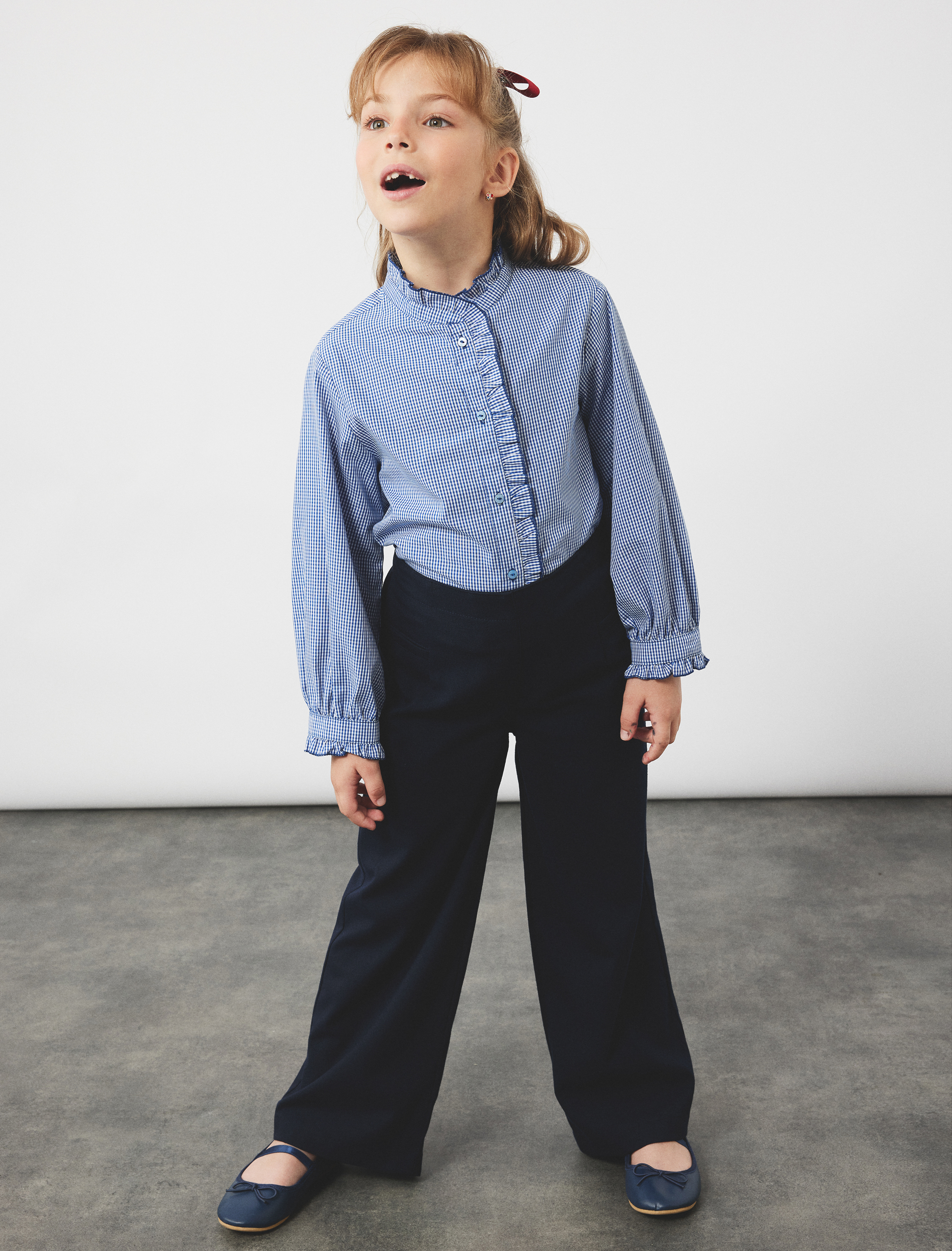  Kız Çocuk Düğmeli Uzun Kollu Fırfır Detaylı Pamuklu Gömlek