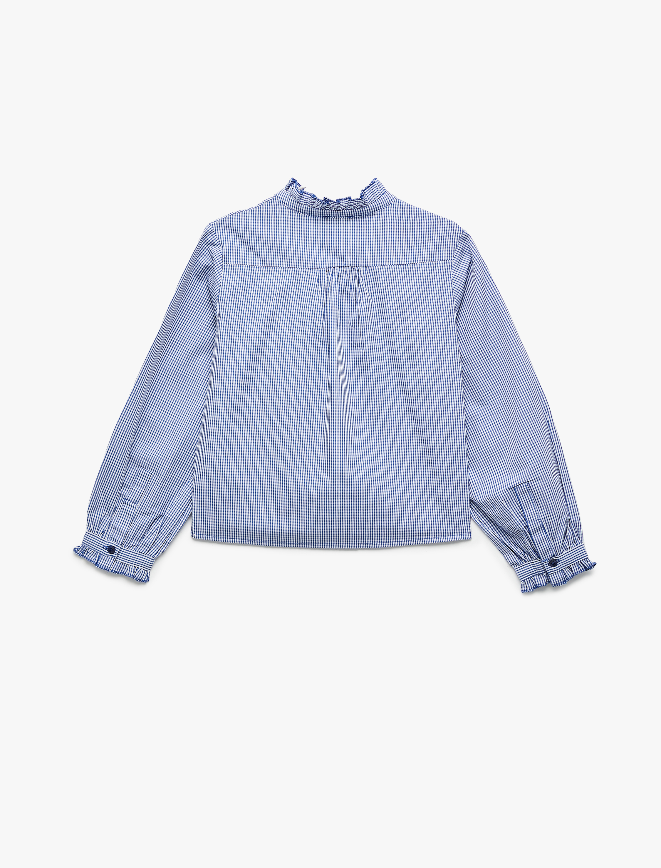  Kız Çocuk Düğmeli Uzun Kollu Fırfır Detaylı Pamuklu Gömlek