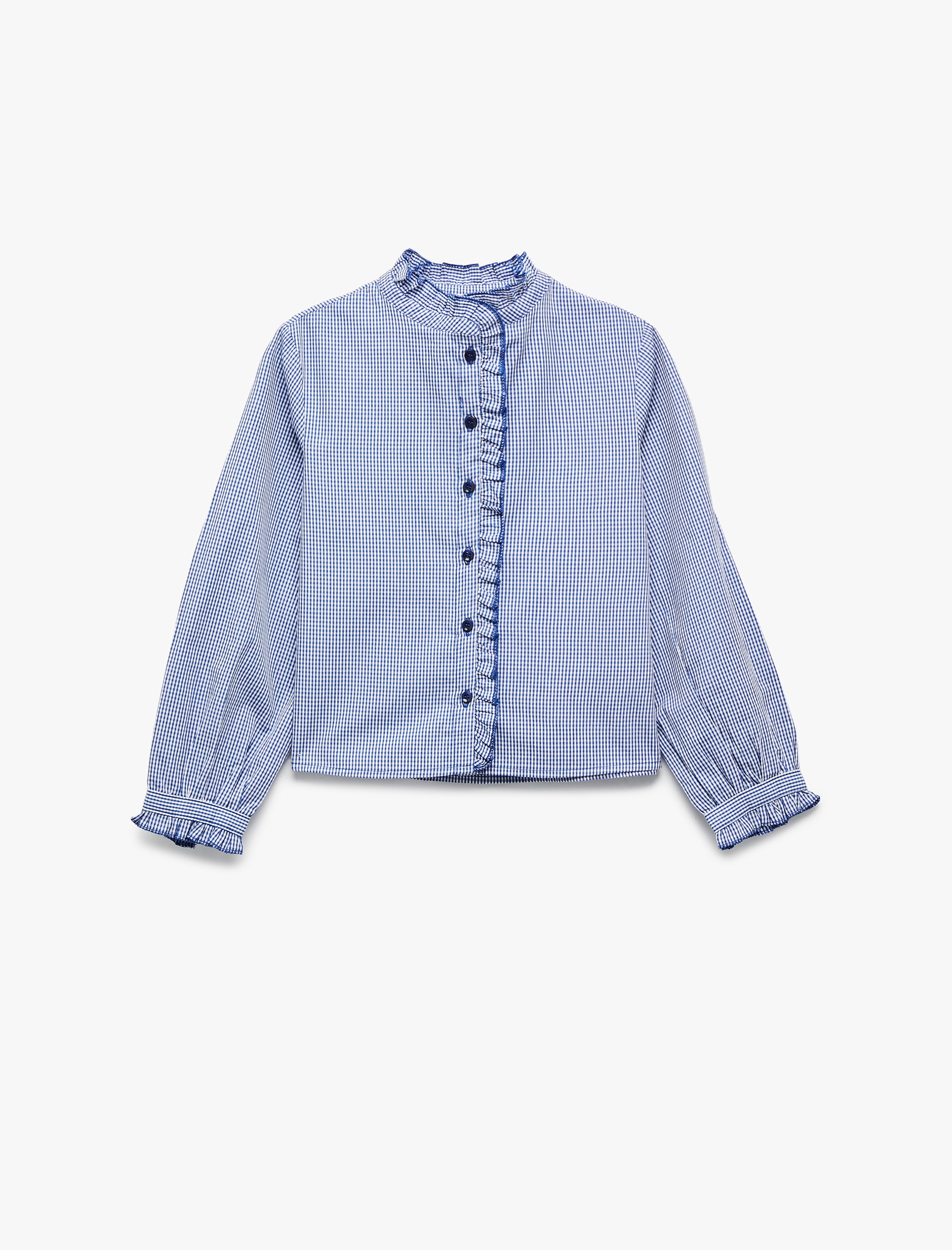  Kız Çocuk Düğmeli Uzun Kollu Fırfır Detaylı Pamuklu Gömlek