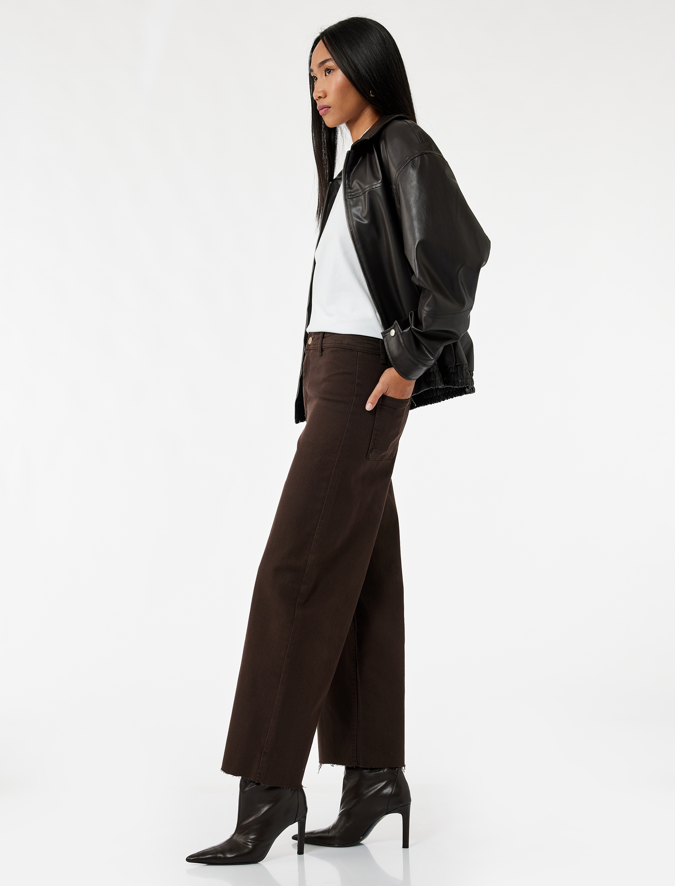   Yüksek Bel Düğmeli Cepli Rahat Kalıp Geniş Paça Denim Pantolon - Culotte Jeans