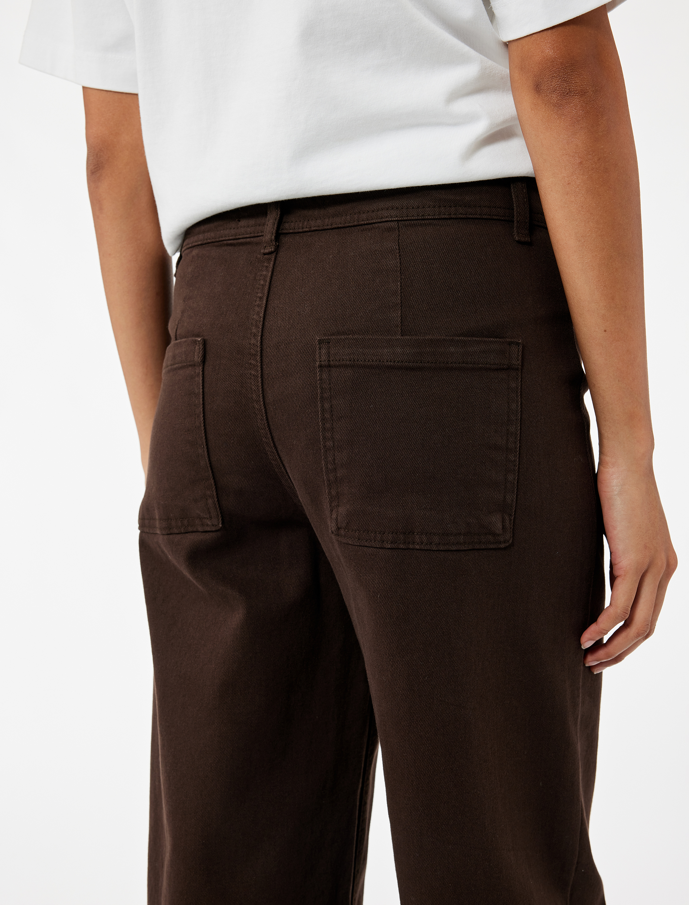   Yüksek Bel Düğmeli Cepli Rahat Kalıp Geniş Paça Denim Pantolon - Culotte Jeans