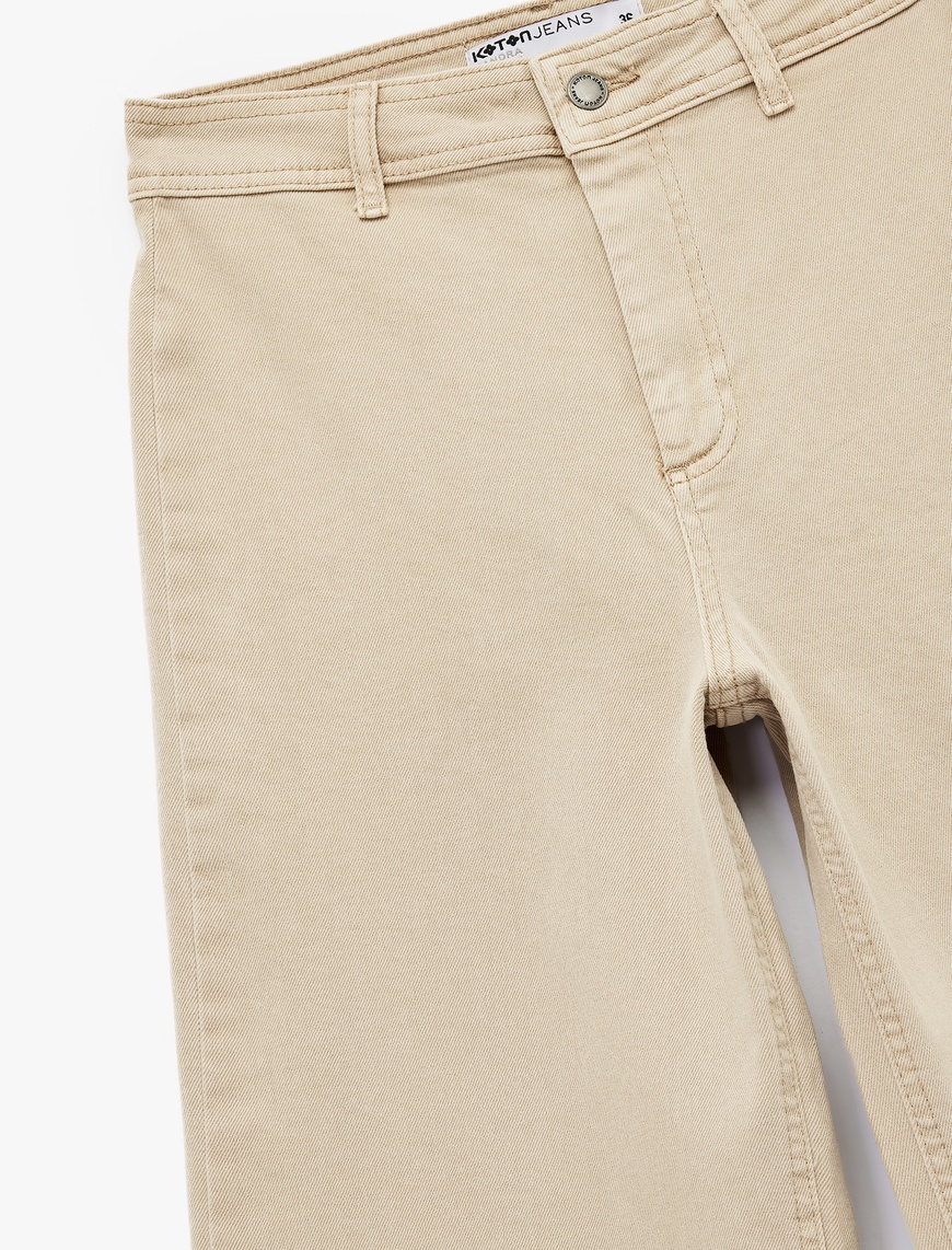   Yüksek Bel Düğmeli Cepli Rahat Kalıp Geniş Paça Denim Pantolon - Culotte Jeans