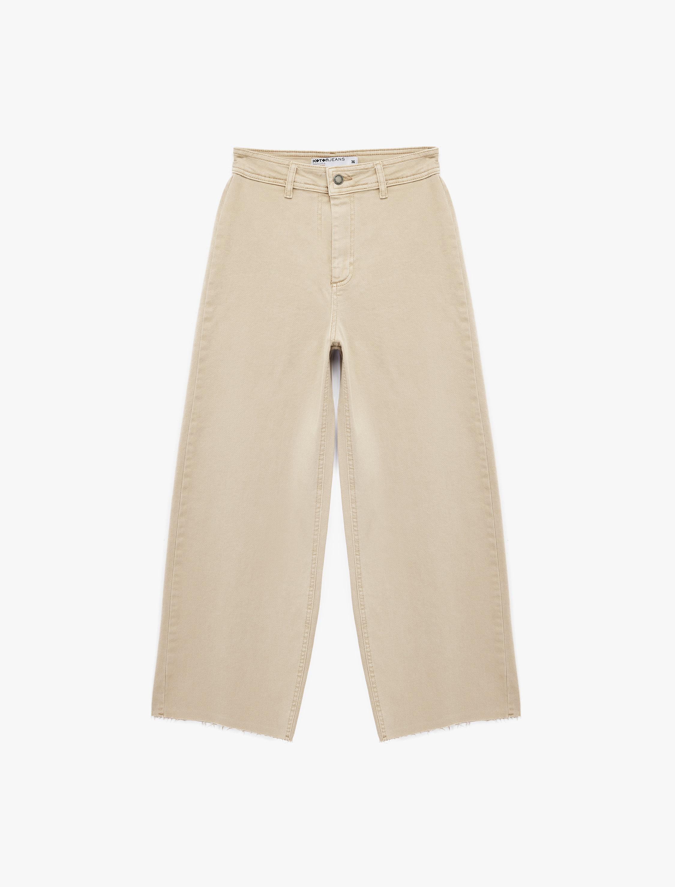   Yüksek Bel Düğmeli Cepli Rahat Kalıp Geniş Paça Denim Pantolon - Culotte Jeans