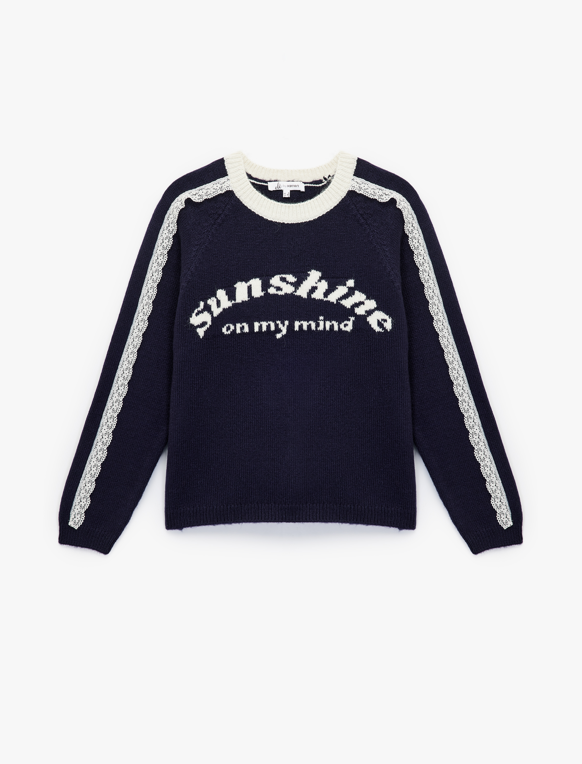   Dantel Detaylı Uzun Kollu Desenli Bisiklet Yaka Kazak