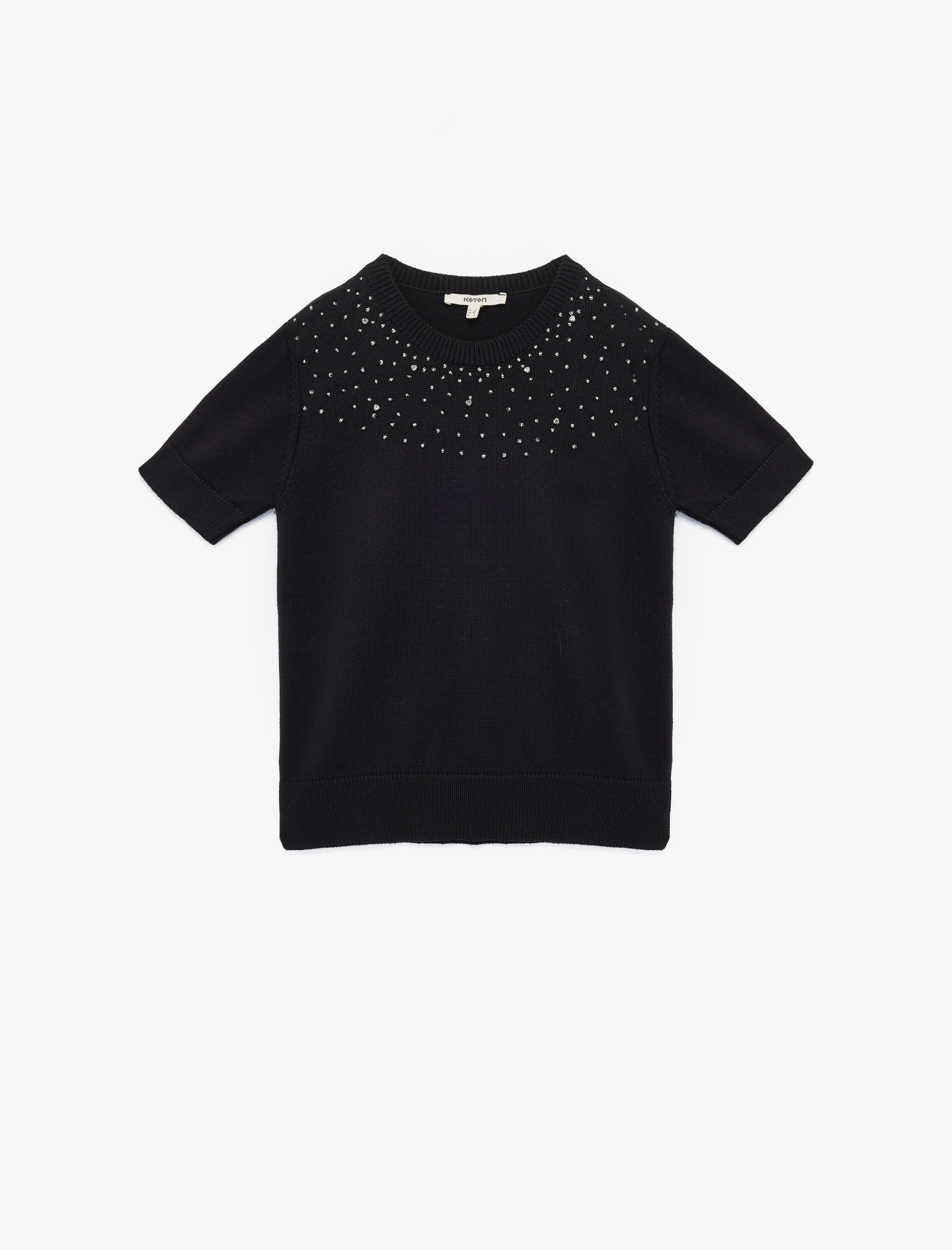   Kısa Kollu Bisiklet Yaka Taşlı Triko Kazak