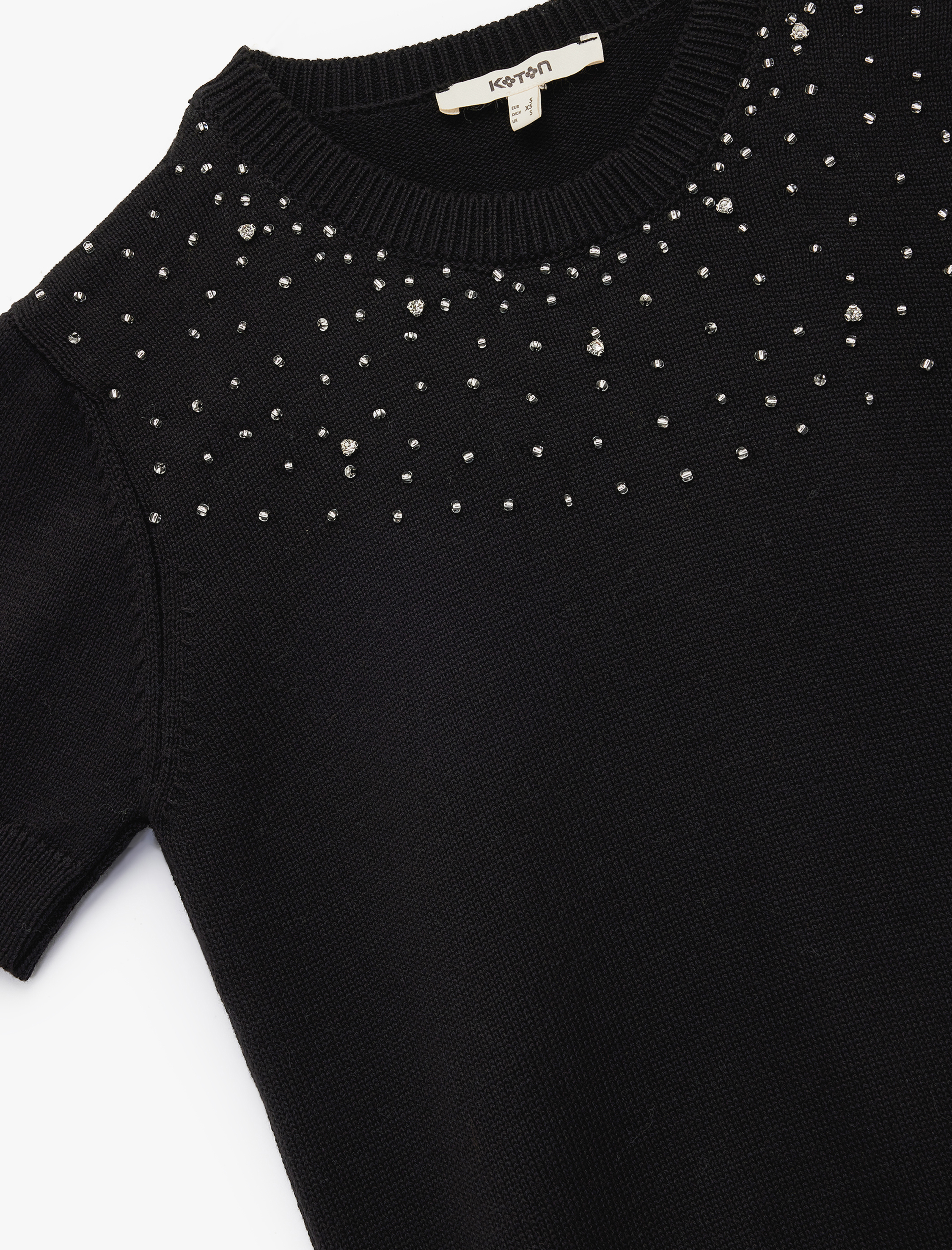   Kısa Kollu Bisiklet Yaka Taşlı Triko Kazak