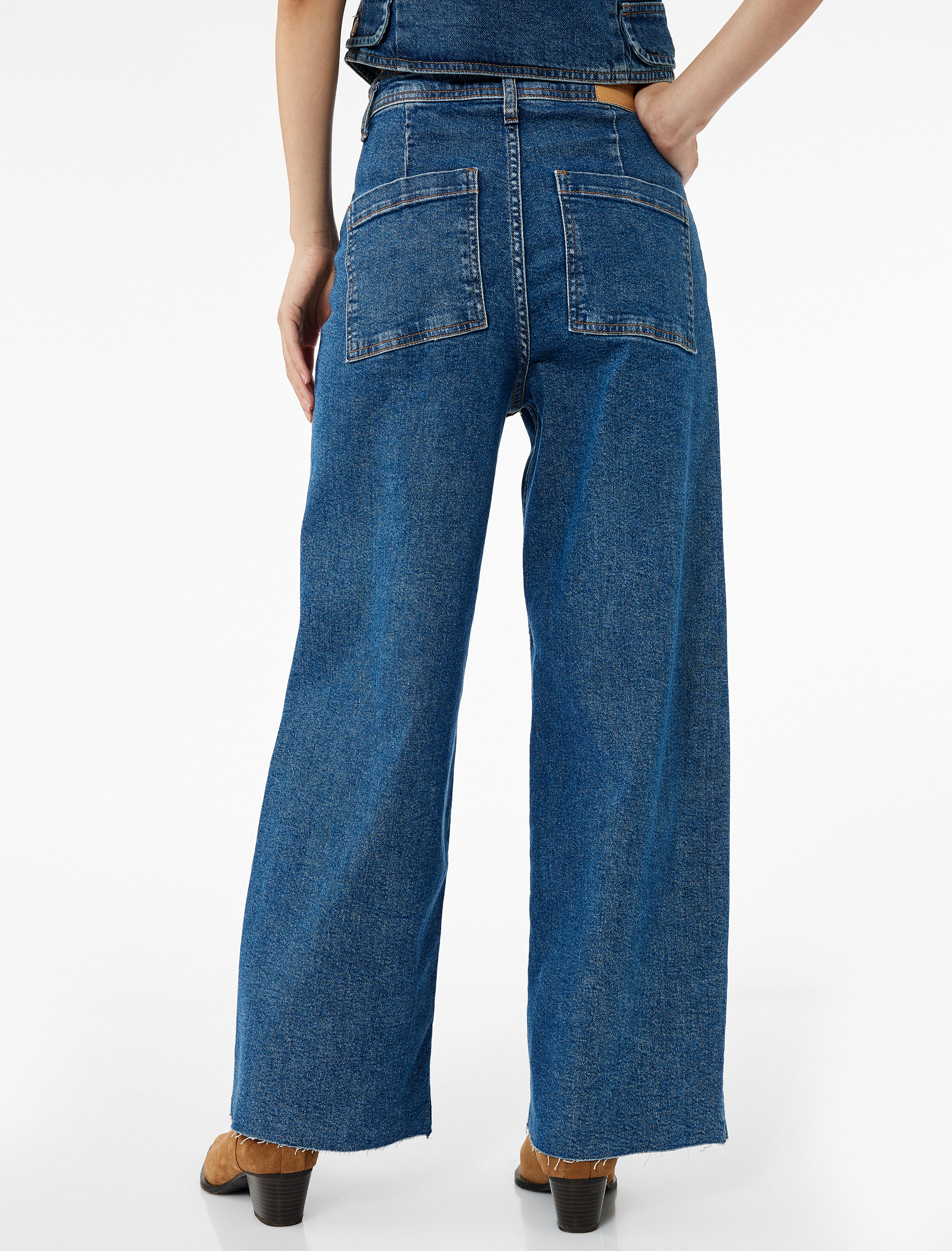   Yüksek Bel Rahat Kesim Geniş Paça Pamuklu Jean Pantolon - Culotte Jeans