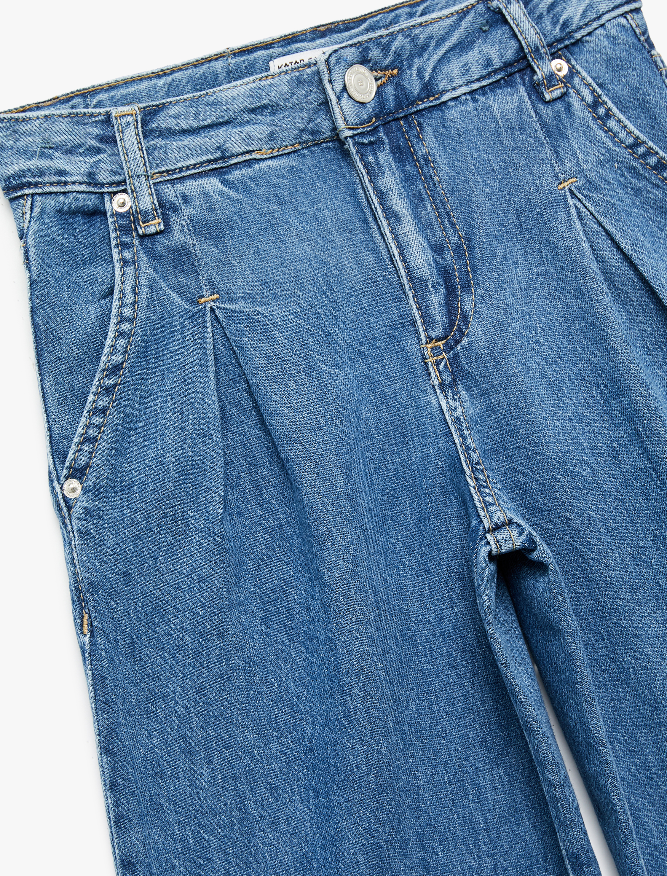  Kız Çocuk Pamuklu Cepli Geniş Paça Denim Pantolon