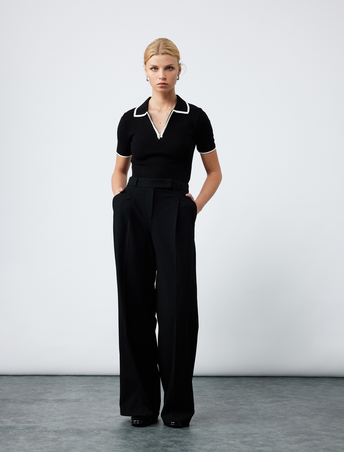  Regular Fit Kısa Kollu Polo Yaka Yarım Fermuarlı Triko Kazak