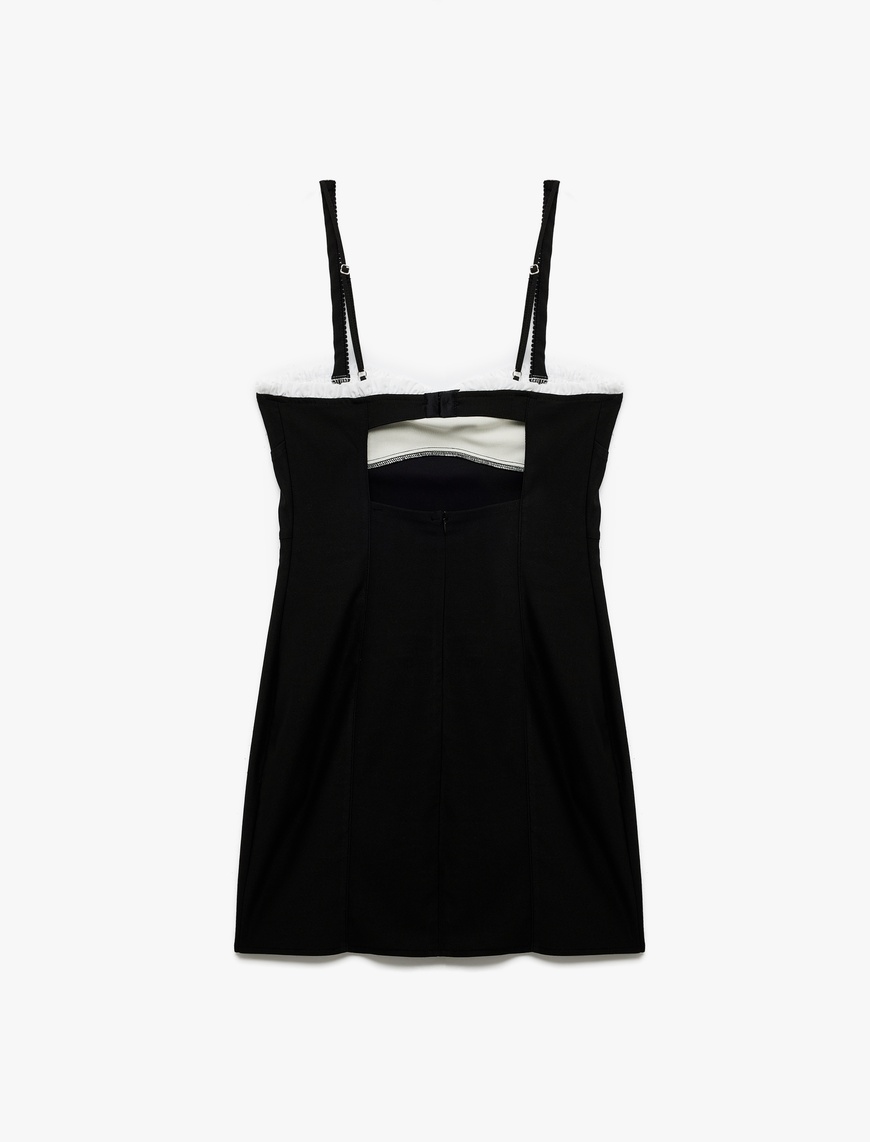   Kalp Yaka Kolsuz Fiyonklu Slim Fit Bodycon Mini Elbise