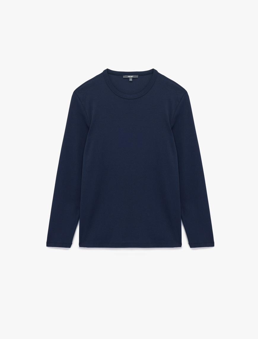   Pamuklu Bisiklet Yaka Basic Slim Fit Uzun Kollu Tişört