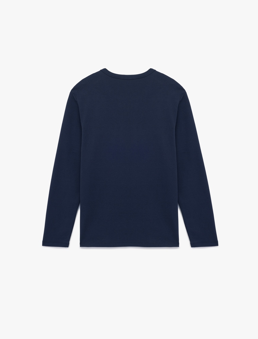   Pamuklu Bisiklet Yaka Basic Slim Fit Uzun Kollu Tişört