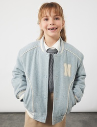 Uzun Kollu Bisiklet Yaka Cepli Düğmeli Kaşe Kolej Ceket