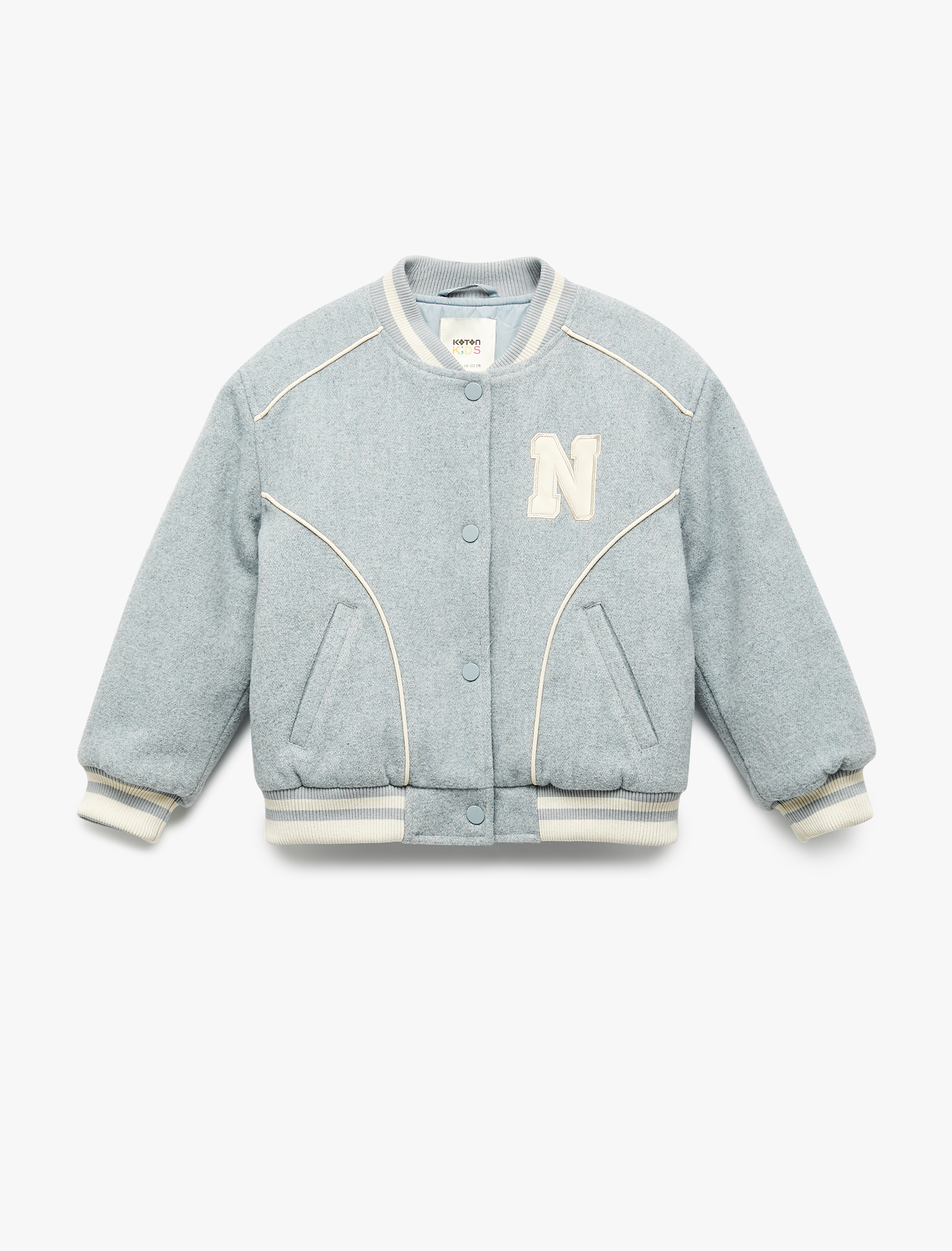  Kız Çocuk Uzun Kollu Bisiklet Yaka Cepli Düğmeli Kaşe Kolej Ceket