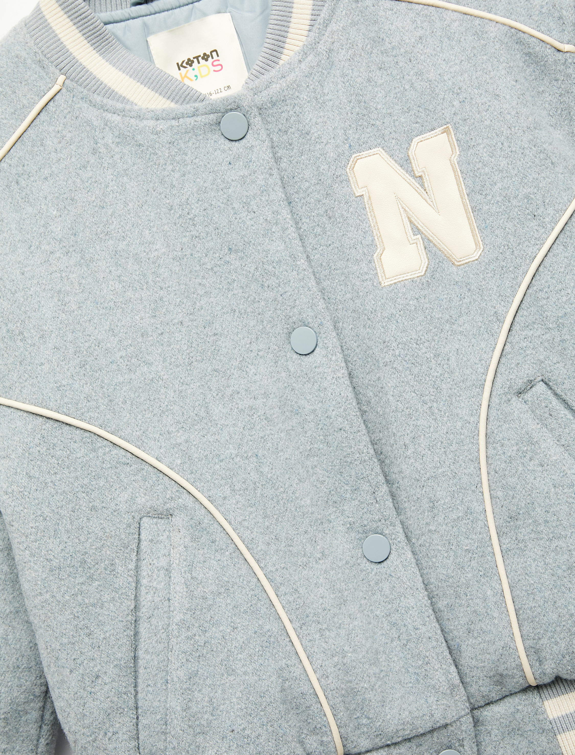  Kız Çocuk Uzun Kollu Bisiklet Yaka Cepli Düğmeli Kaşe Kolej Ceket