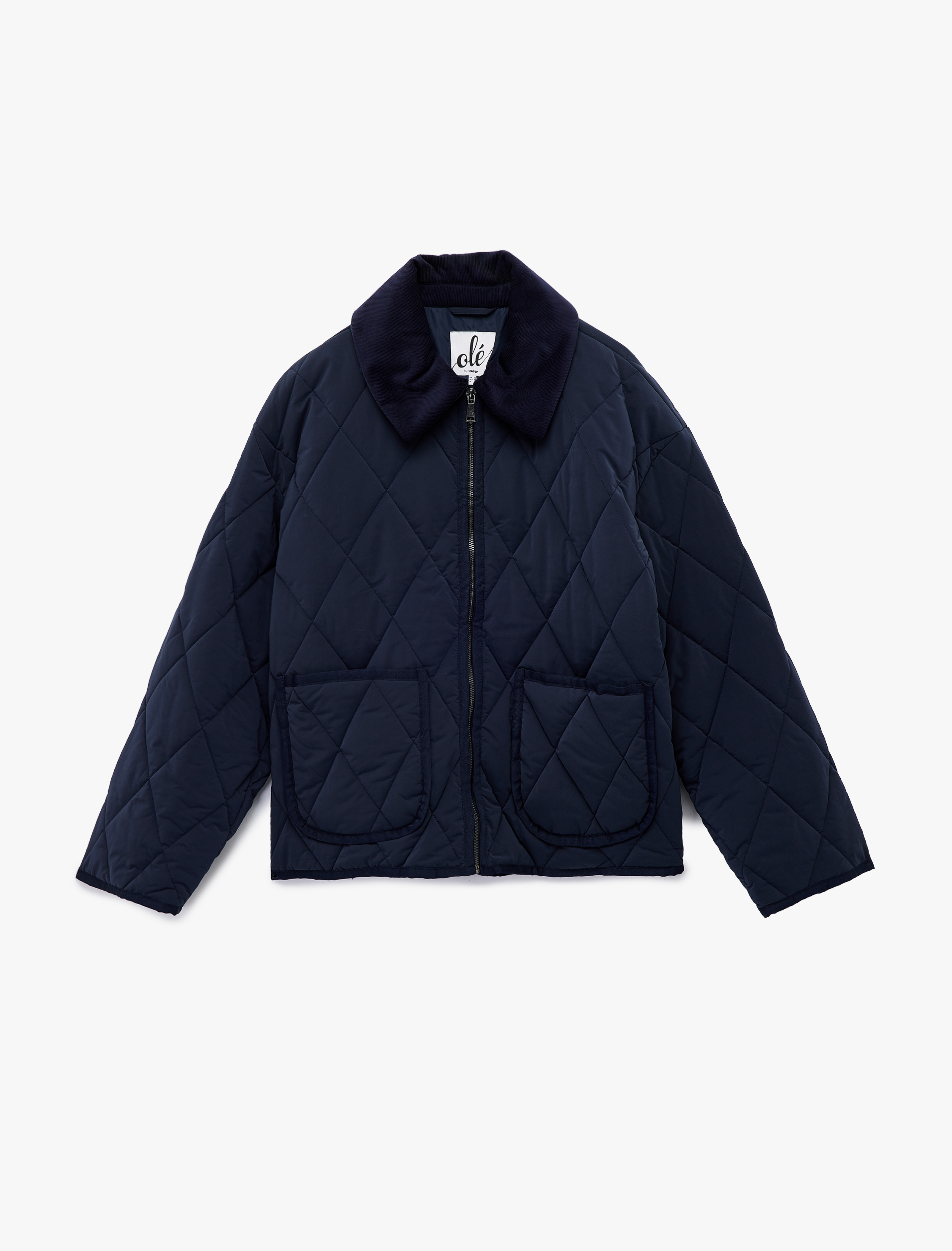   Uzun Kollu Fermuarlı Cep Detaylı Klasik Yaka Kapitone Ceket