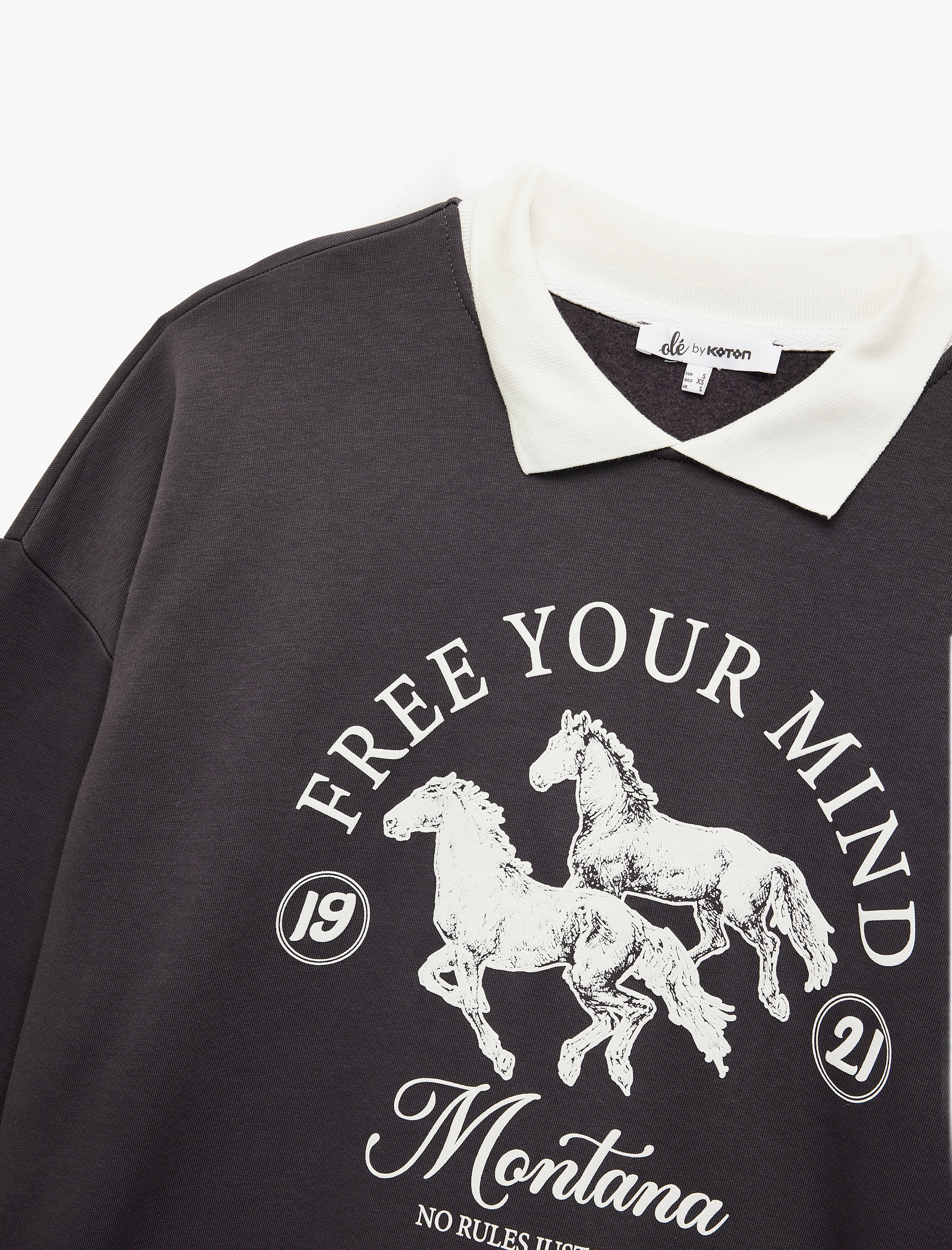   Polo Yaka Uzun Kollu Baskılı Oversize Sweatshirt