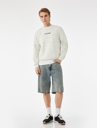 Uzun Kollu Nakışlı Bisiklet Yaka Sweatshirt