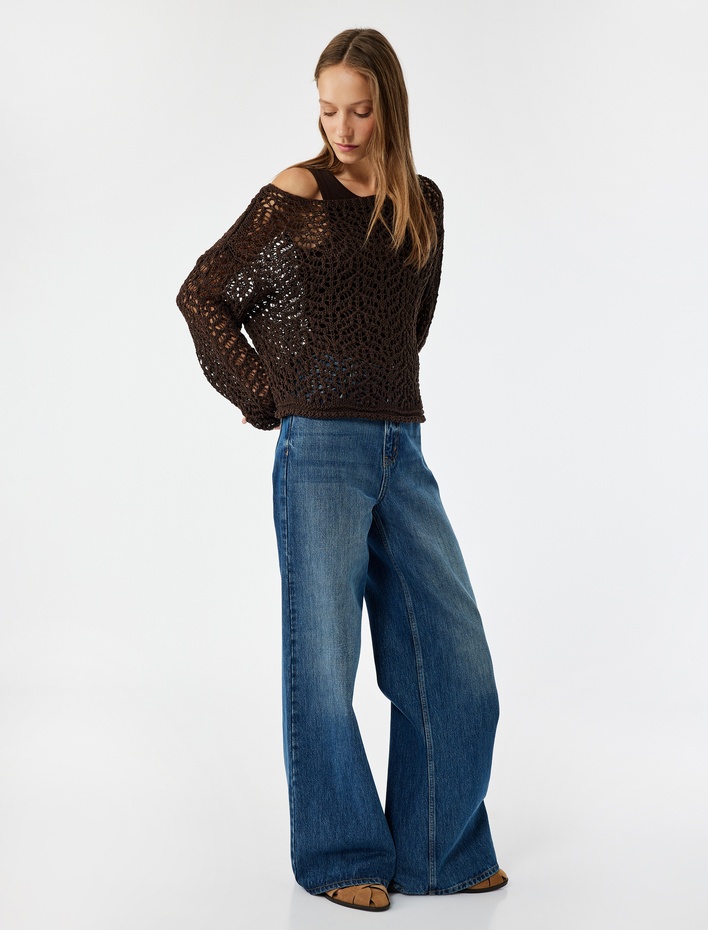  Uzun Kollu Bisiklet Yaka Triko Ajurlu Kazak