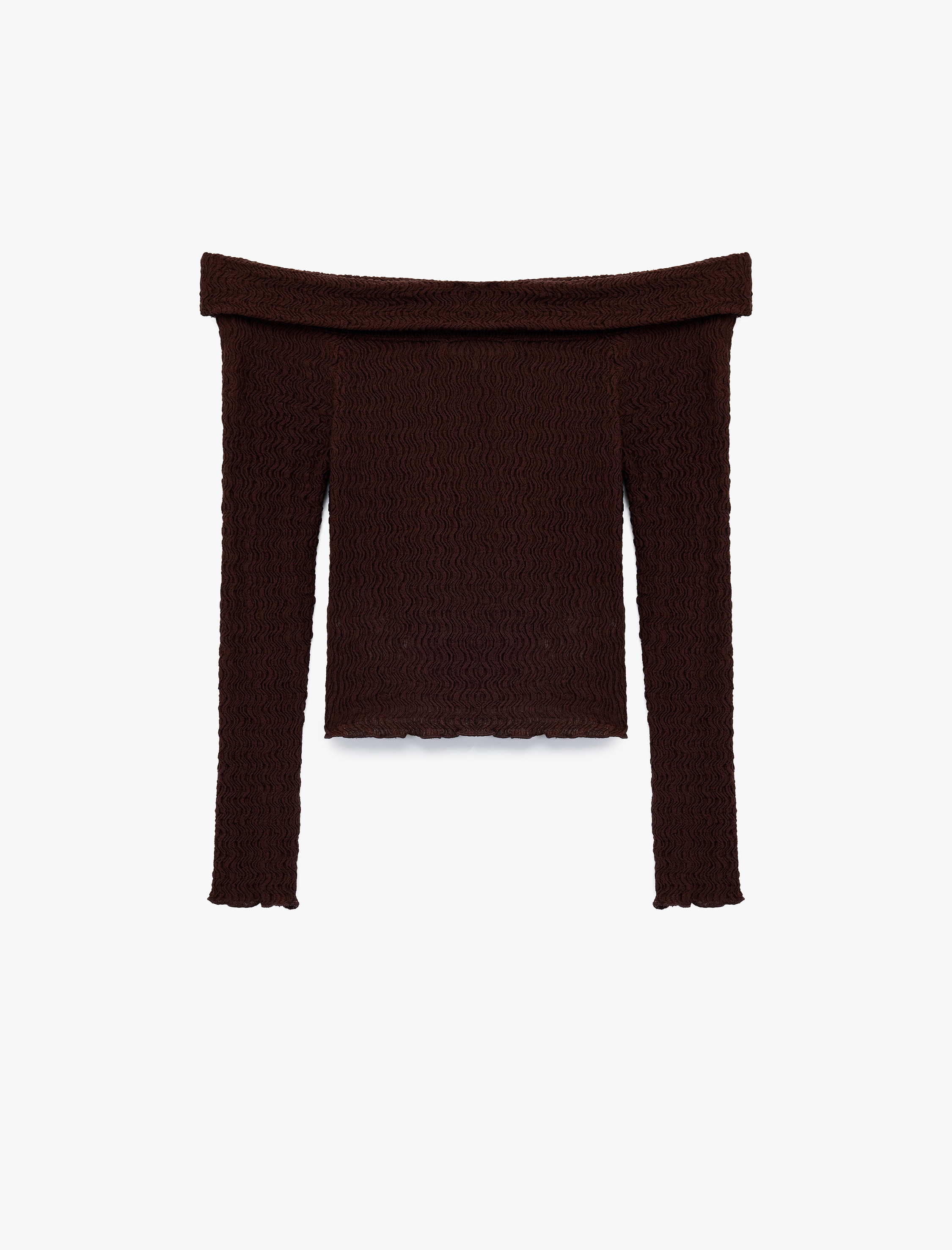   Slim Fit Dokulu Omzu Açık Uzun Kollu Tişört