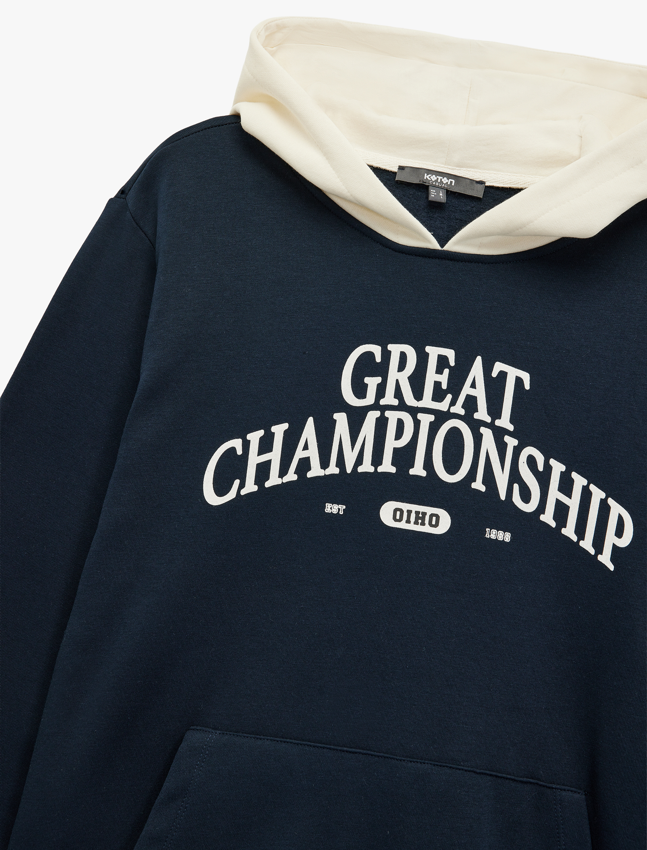   Kanguru Cepli Uzun Kollu Baskılı Şardonlu Renk Kontrastlı Kapşonlu Sweatshirt