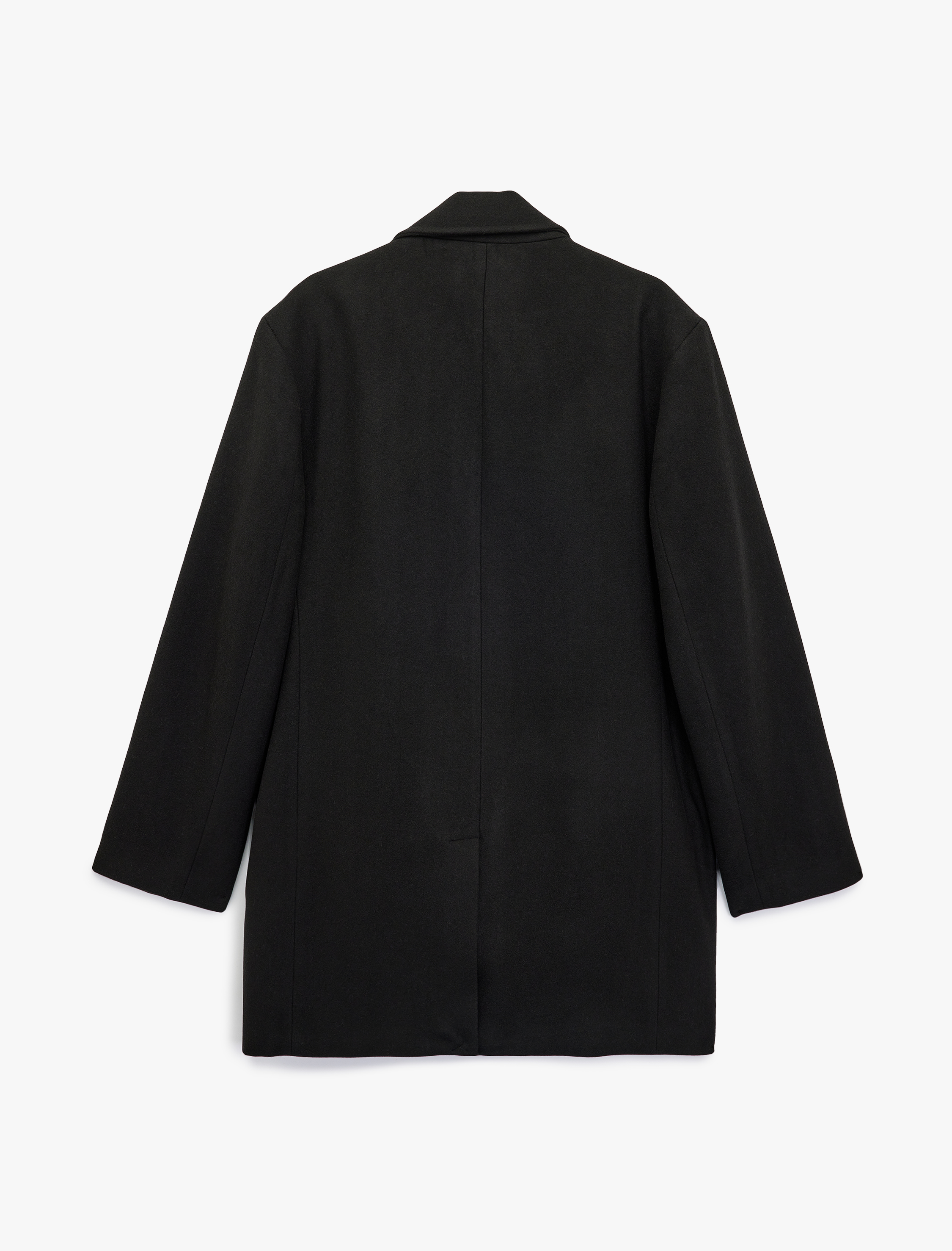   Cep Detaylı Uzun Kollu Düğmeli Dar Kalıp Kruvaze Yaka Kaşe Kaban